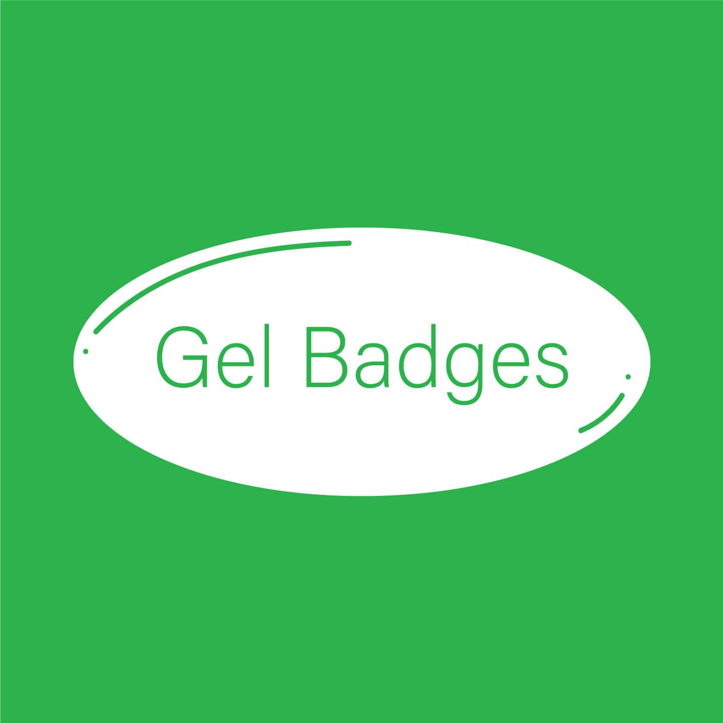 gel badges text on a green background